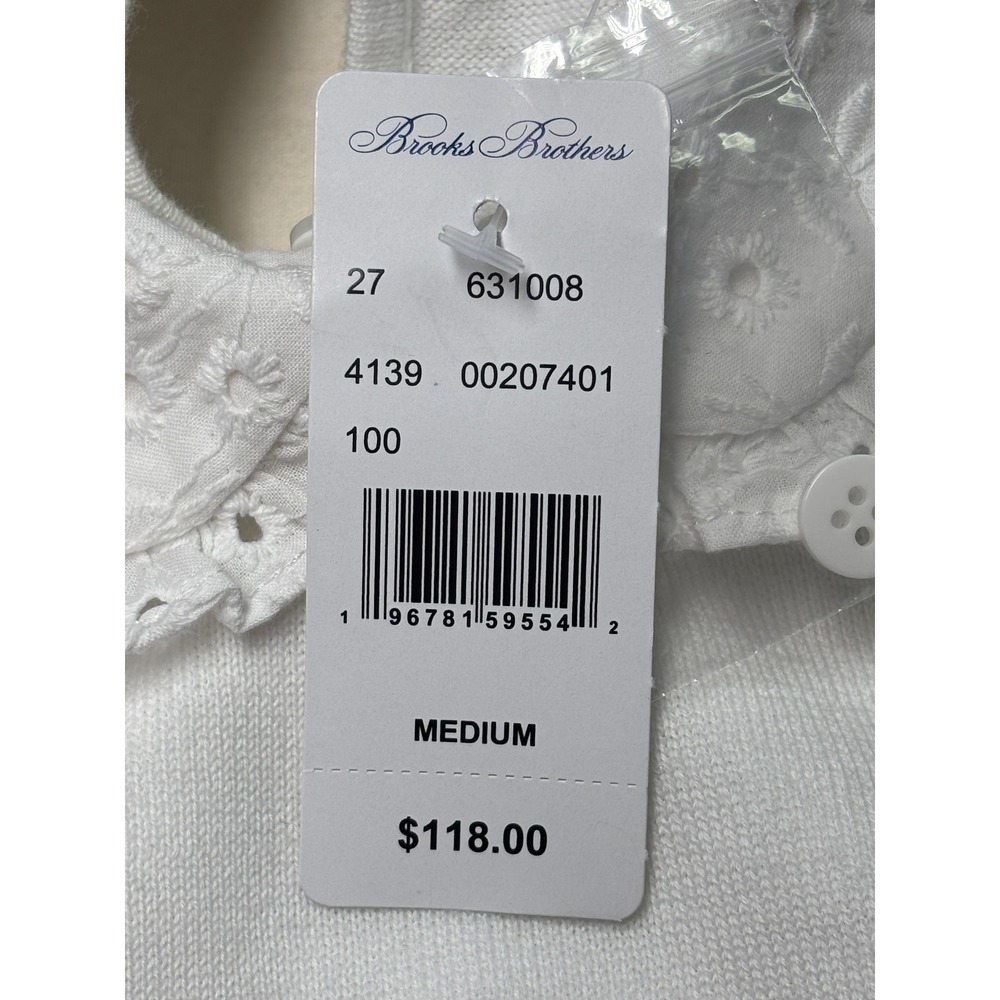 NWT Brooks Brothers White Cotton Eyelet Peter Pan Collar Sweater Womens M - Picture 3 of 9